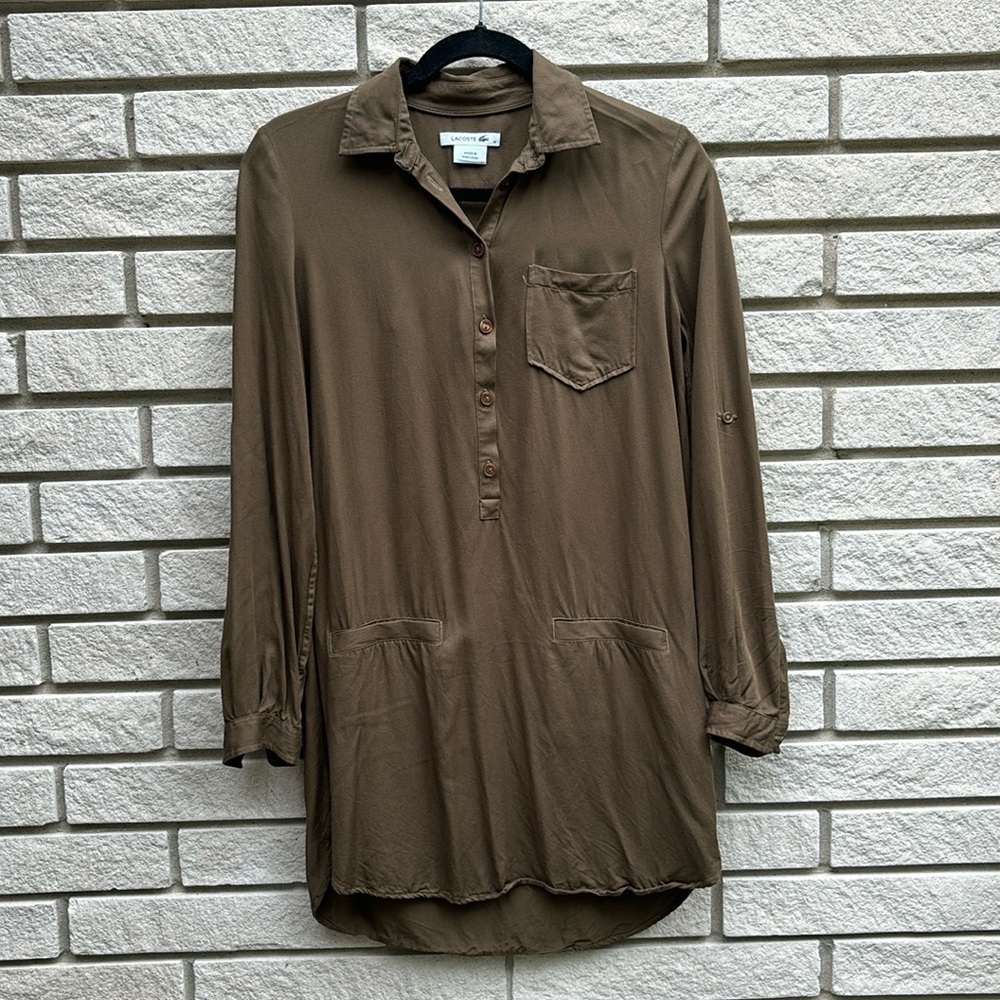 Lacoste Earth Tone Button Down Tunic Top Size 36